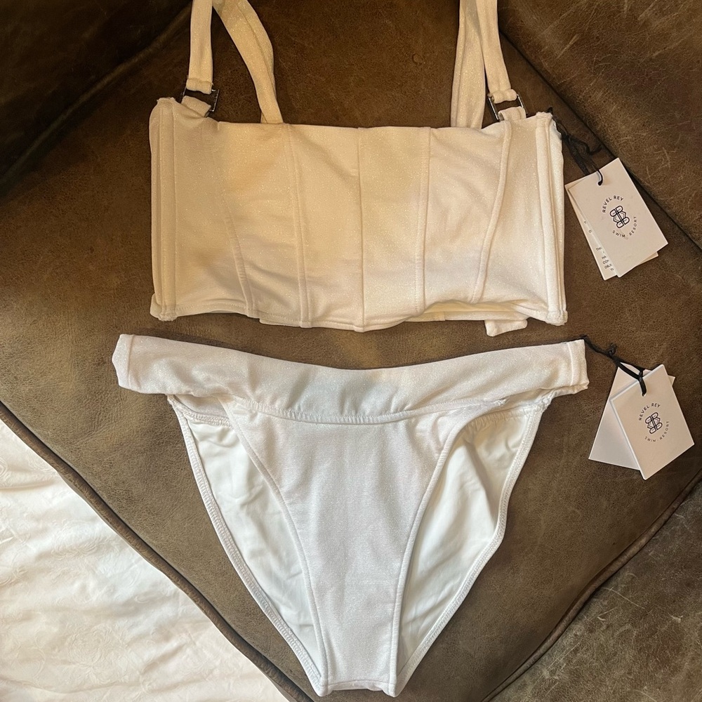 White Bandeau High-Waist Bikini Set
